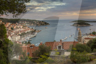 The old town of Hvar Town at sunset