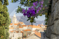 Elevated view to the old town of Korcula
