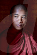 Young monk in the shadows at a temple in Bagan, Myanmar (Burma)
