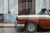 Front section of vintage American car parked on a street in Havana, Cuba, West Indies, Caribbean, Central America