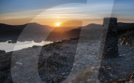 Sunrise over Derwentwater from the summit of Catbells near Keswick, Lake District