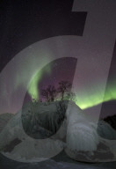 Aurora Borealis over ice structures on Lake Tornetrask in arctic Sweden
