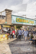 A view of Camden Market, and Camden Lock bridge in Camden, London, England, United Kingdom.