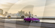 A view of an vintage American driving along the Malecon car in Havana, Cuba, Caribbean.