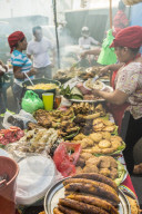 An outdoor food market in Leon, Nicaragua, Central America.