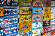 Colourful souvenirs for sale in a market in Havana, Cuba.