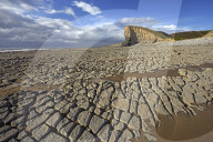 Exposed limestone at low tide at Nash Point on the Glamorgan Heritage Coast, Wales, U.K.