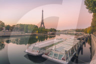 View of Eifel Tower on the Seine River early in the morning in Autumn