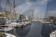 Mercator marina with many moored boats, Ostend, Belgium
