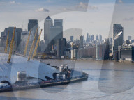 UK, England, London, Canary Wharf and O2 from Emirates cable car