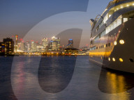 Canary Wharf from Royal Victoria dock with Sunborn Hotel
