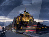 Mont St Michel holy island and peninsula at dusk