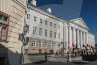 Neo-classical facade of University of Tartu building, Tartu, Estonia
