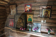 Interior of small Orthodox chapel, built in 1698, renovated 2008-9, dedicated to St Anastasia, Uusvada, Setomaa, SE Estonia