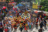 Lezo Tribe leading a procession at the annual Ati-Atihan Festival, Kalibo Island, Philippines