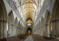 Interior of the Nave looking E, Wells Cathedral, Somerset, UK