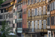 Medieval buildings beside the canal, Petite France, Strasbourg, France