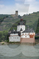Pfalzgrafenstein Castle, Gutenfels Castle in background, River Rhine, Germany