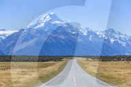 Mount Cook, empty road Highway 80, Mount cook National Park, South Island, New Zealand, NZ