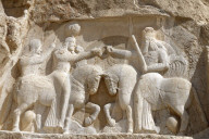 Bas relief showing the investiture of Ardashir I. Naqsh-e Rostam necropolis. Persepolis area. Iran.
