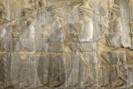 The monumental stairs of the Apadana. The subject nations of the Persian Empire paying tribute to Darius I Persepolis. Iran.