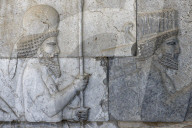 Depiction of united Medes and Persians. The monumental stairs of the Apadana. Persepolis. Iran.