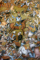 Karnal battle between Nader Shah Afshar and Mohamed Gurkani, king of India. Chehel Sotoun palace (40 columns). Ispahan. Iran.