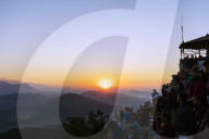 Asia, Nepal, Khumbu valley, Pokhara, tourists watching sunrise from Sarangkot