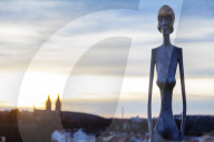 Europe, Czech Republic, Prague, modern art installations at the Bastion, bronze Guardian Strazkyne
