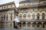 Europe, Czech Republic, Prague, statue of Marilyn Monroe outside the National Theatre