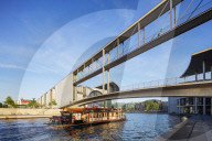 Europe, Germany, Brandenburg, Berlin, bridge over the Spree River connecting Marie Elisabeth Luders House and Paul Lobe Haus legislative buildings