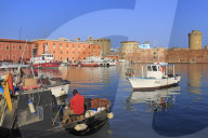 Fishing boats in Darsena Vecchia, Livorno City, Tuscany, Italy, Europe