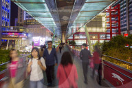 Taiwan, Taipei, Xinyi downtown district, pedestrian bridge in the prime shopping and financial district of Taipei