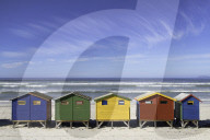 Beach huts on Muizenburg beach, Cape Town, Western Cape, South Africa