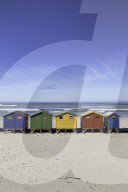 Beach huts on Muizenburg beach, Cape Town, Western Cape, South Africa