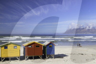 Beach huts on Muizenburg beach, Cape Town, Western Cape, South Africa