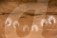 Reverse Handprints, Ancestral Pueblo, up to 1000 years old, Lower Fish Creek, Bears Ears National Monument, Utah, USA