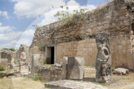 Mayan Ruins, The Palace with Statues, Oxkintok Archaeological Zone, 300 -1,050 AD, Yucatan, Mexico