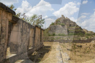 Mayan Ruins, Structure MA-9 (background), Oxkintok Archaeological Zone, 300 -1,050 AD, Yucatan, Mexico