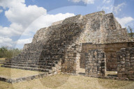 Mayan Ruins, Structure of the Canul Group, Oxkintok Archaeological Zone, 300 -1,050 AD, Yucatan, Mexico