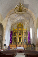 Altar with original Frescoes, Former Convent San Miguel Arcangel, founded 1541 AD, Route of the Convents, Mani, Yucatan, Mexico