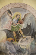 Origiunal Frescoes, Church of Santiago Apostol, founded in 17th Century, Dzan, Yucatan, Mexico