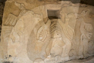 Stucco Reliefs, Castle of Kukulcan, Mayan Ruins, Mayapan Archaeological Site, Yucatan, Mexico