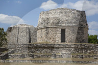 Observatory (foreground), Kukulcan Castle Background), Mayan Ruins, Mayapan Archaeological Site, Yucatan, Mexico