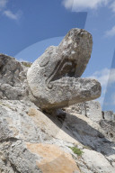 Serpent Head, Temple of Warriors, Mayan Ruins, Mayapan Archaeological Site, Yucatan, Mexico