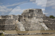 Temple of Warriors (foreground), Painted Niches Temple (back), Mayan Ruins, Mayapan Archaeological Site, Yucatan, Mexico