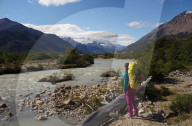 A hiker in the backcountry near El Chalten, Argentine Patagonia