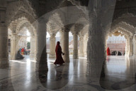The marble pillared hall of Shri Swaminarayan temple, built after the 2001 earthquake, inaugurated in May 2010, Bhuj