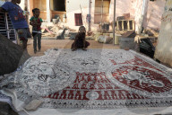 Mata ki Pachedi, the Cloth of the Mother Goddess, shrine cloth hand painted in the streets by the Vaghari commuity, Ahmedabad