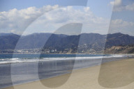 Beach, Santa Monica, Pacific Ocean, Malibu Mountains, Los Angeles, California, USA